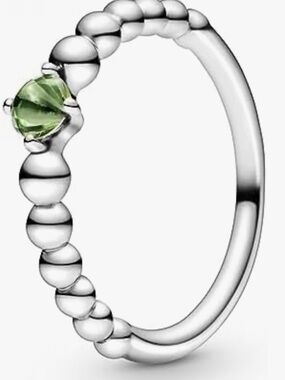 Pandora Sterling Silver Beaded Ring with Peridot Gemstone.